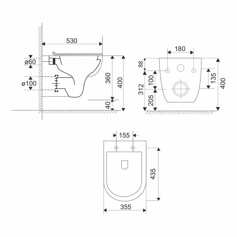 Mereo WC závesné, RIMLESS, 530x355x360, keramické, vr. sedátka CSS123 VSD81S 4