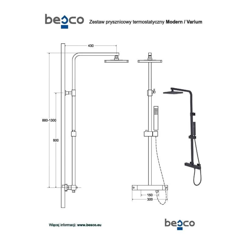 BESCO - Termostatický nástenný set MODERN / variujú chróm BABPMVTCH 2