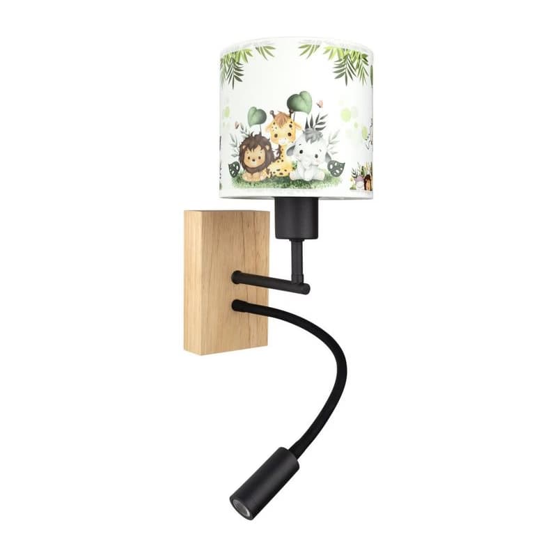 Brilagi-LED Flexibilná lampa BOBO WOOD 1xE27/25W/230V + LED/3W dub/čierna/biela/zelená/džungľa BG1564+BG5588
