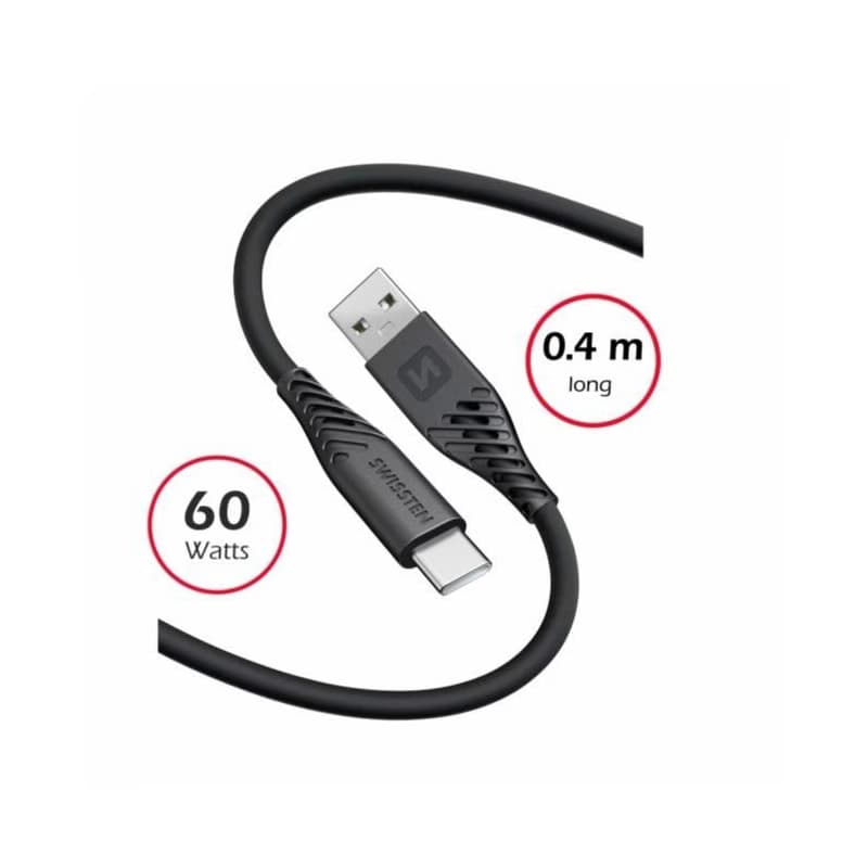 SWISSTEN DÁTOVÝ KÁBEL SOFT SILICONE USB / USB-C 0,4 M ČIERNY 2