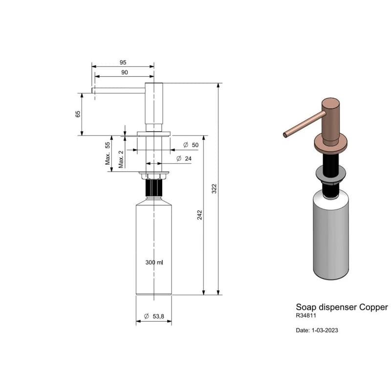 Dávkovač mydla Reginox R34811, Copper / meď R34811 6