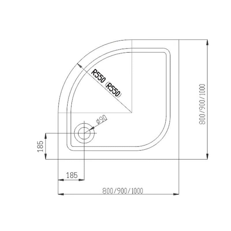 CERSANIT/S - SPRCHOVÝ KÚT štvrťkruh 90x90 TRANSPARENT SKLO + vanička S158-005-SET1 2