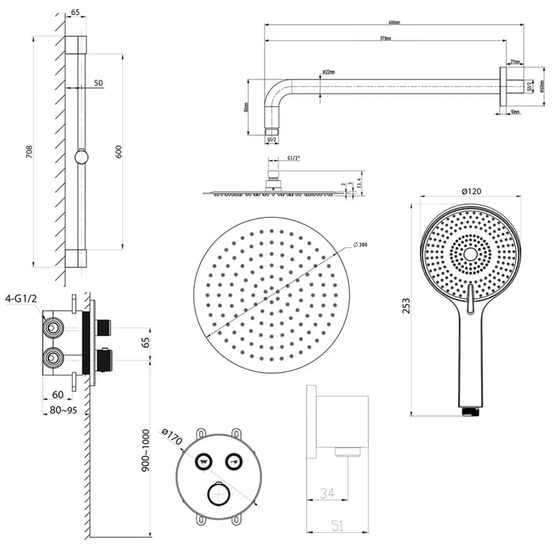 SAPHO SAPHO - SMART SELECT sprchový set s termostatickou batériou, 2 výstupy, posuvný držiak sprchy, čierna mat RP032B-02 2