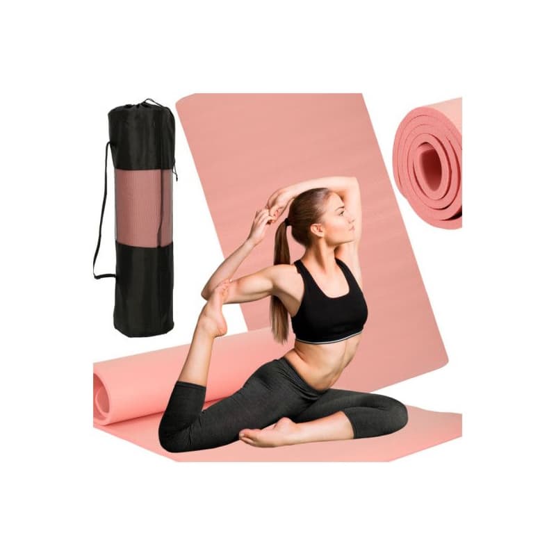 Joga gymnastika tréningová podložka fitness karimata hrubá 1,5 cm ružová + kryt 1