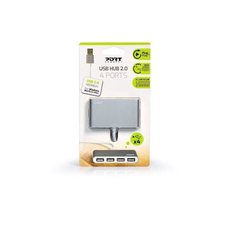 PORT USB HUB, 4x USB 2.0, sivý 3