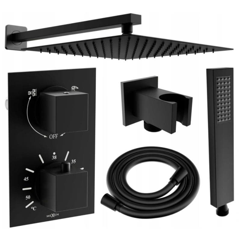 MEXEN/S MEXEN/S - Cube DR02 podomietkový sprchový SET + slim sprcha 25, čierny 77502DR0225-70 1