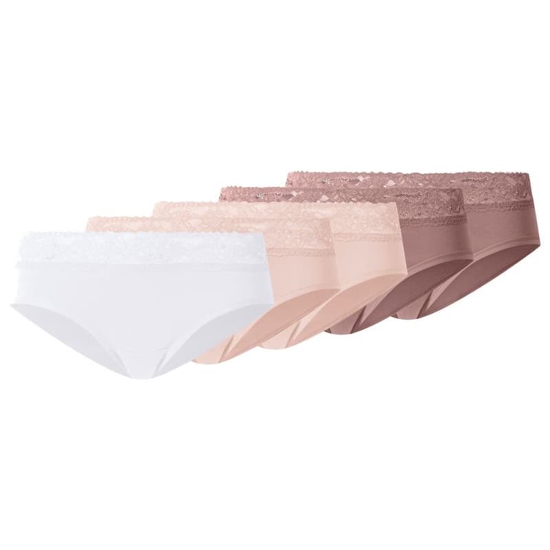 esmara® Dámske bedrové nohavičky s čipkou, 5 kusov (tmavoružová/svetloružová/biela, XS (32/34))