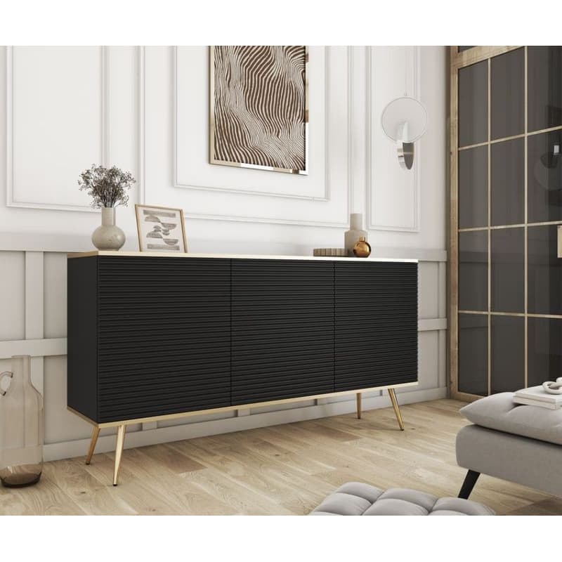 ArtPS Komoda BIJOU K-160 MDF | čierna / zlaté nohy 3