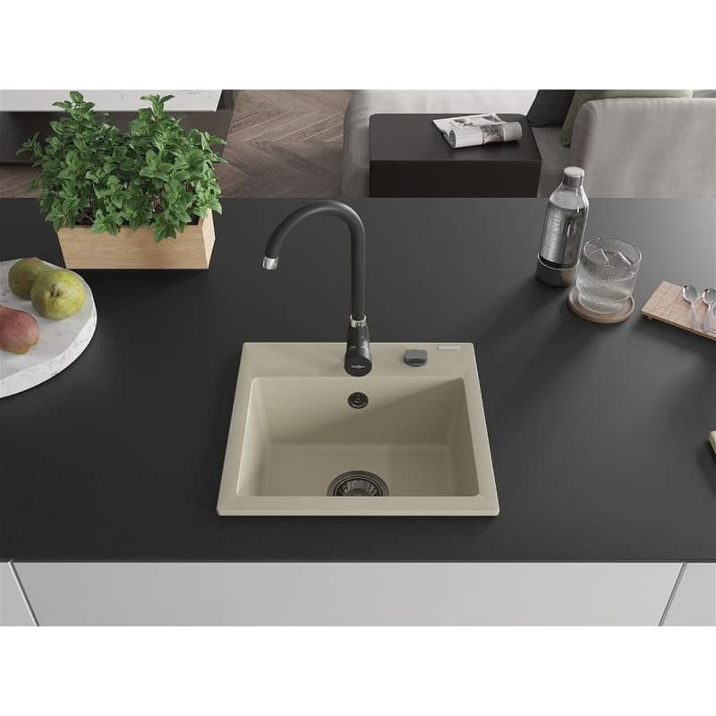 MEXEN/S MEXEN/S - Milo granitový drez 1 435 x 410 mm, béžová, + čierny sifón 6505441000-69-B 3