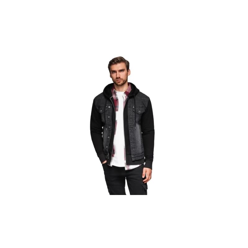 Pánska bunda s kapucňou OMBRE Jacket OM-JADJ-0220 V-3 black 1