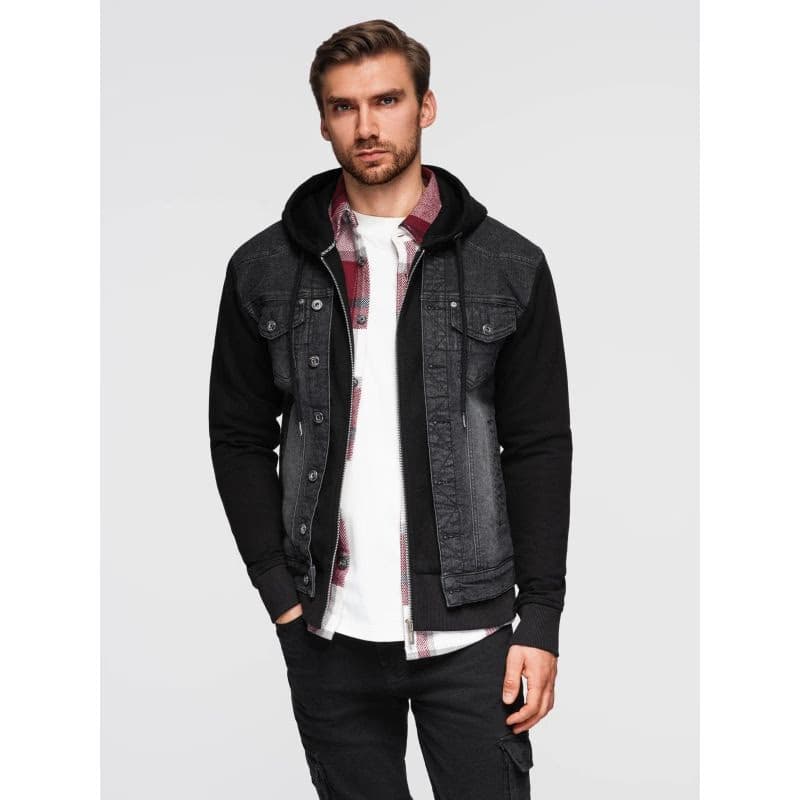 Pánska bunda s kapucňou OMBRE Jacket OM-JADJ-0220 V-3 black 2