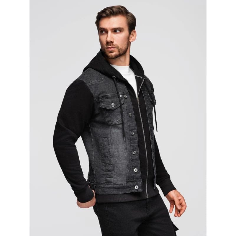 Pánska bunda s kapucňou OMBRE Jacket OM-JADJ-0220 V-3 black 3