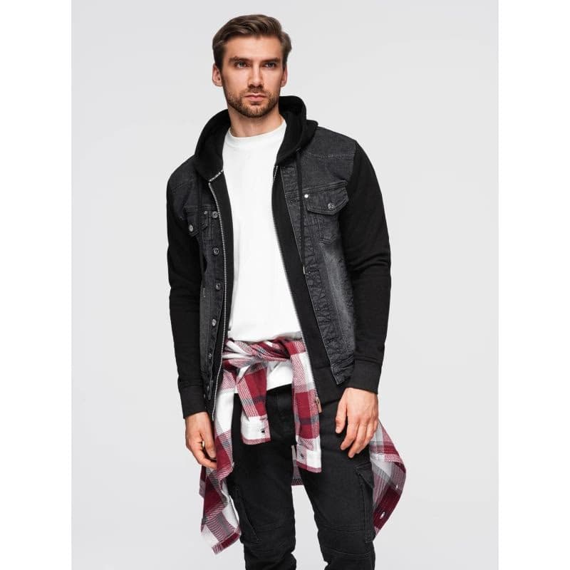 Pánska bunda s kapucňou OMBRE Jacket OM-JADJ-0220 V-3 black 4
