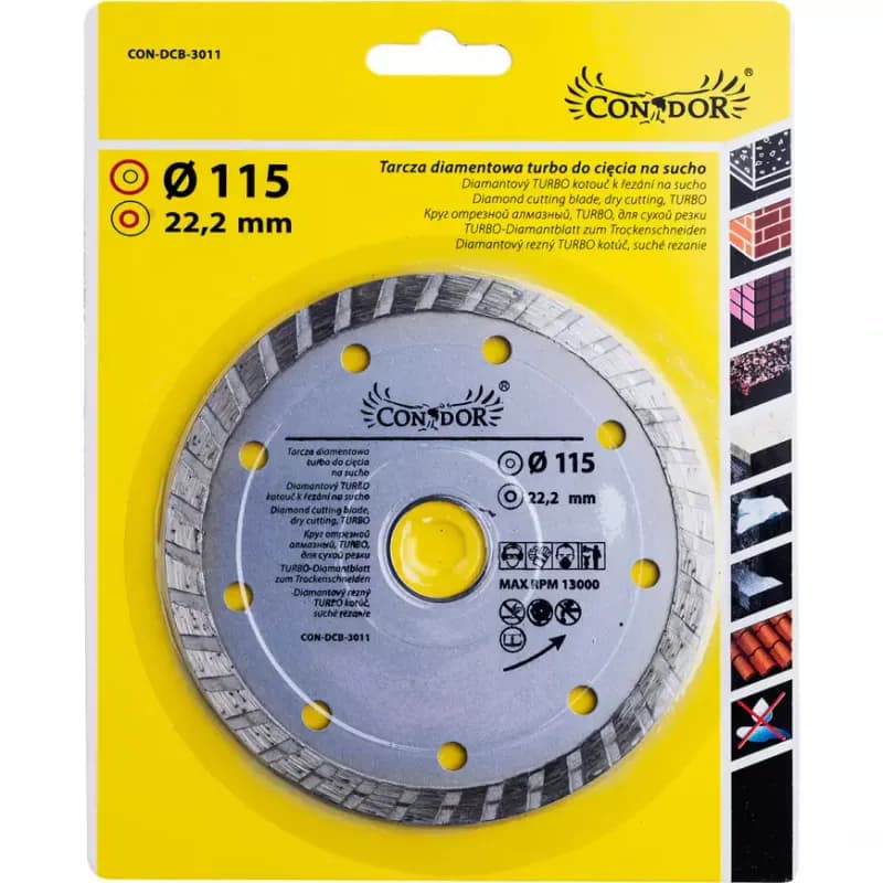 Kotúč diamantový rezný, turbo, suché rezanie, 115 mm, Drel 1
