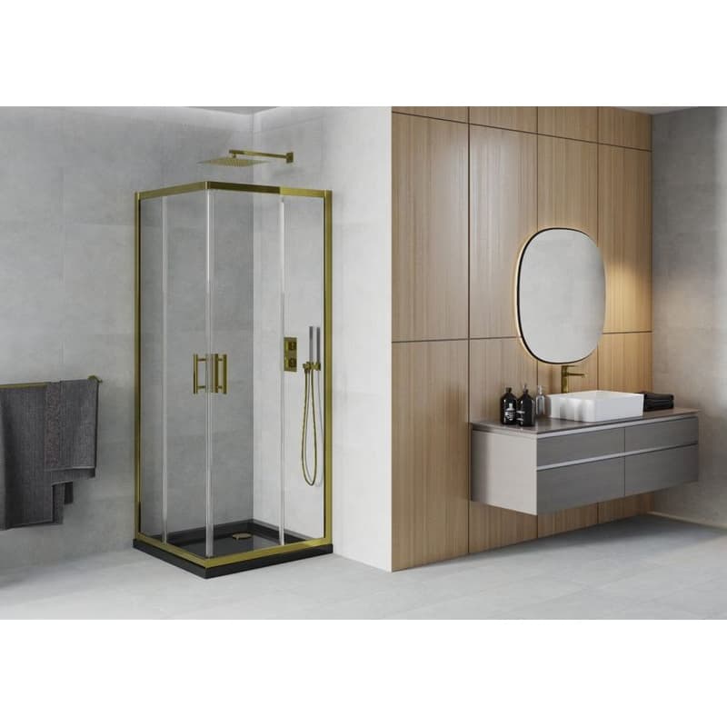 MEXEN/S - Rio sprchovací kút 70x70, transparent, zlato + vanička Flat, čierna 860-070-070-50-00-4070G 2