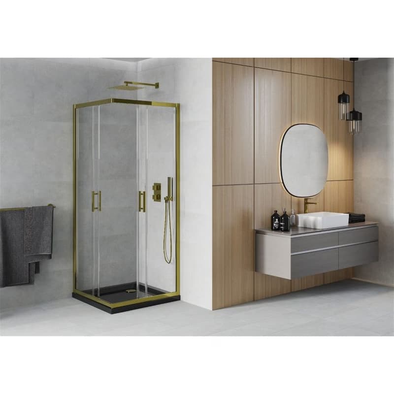 MEXEN/S - Rio sprchovací kút 70x70, transparent, zlato + vanička Flat, čierna 860-070-070-50-00-4070G 3