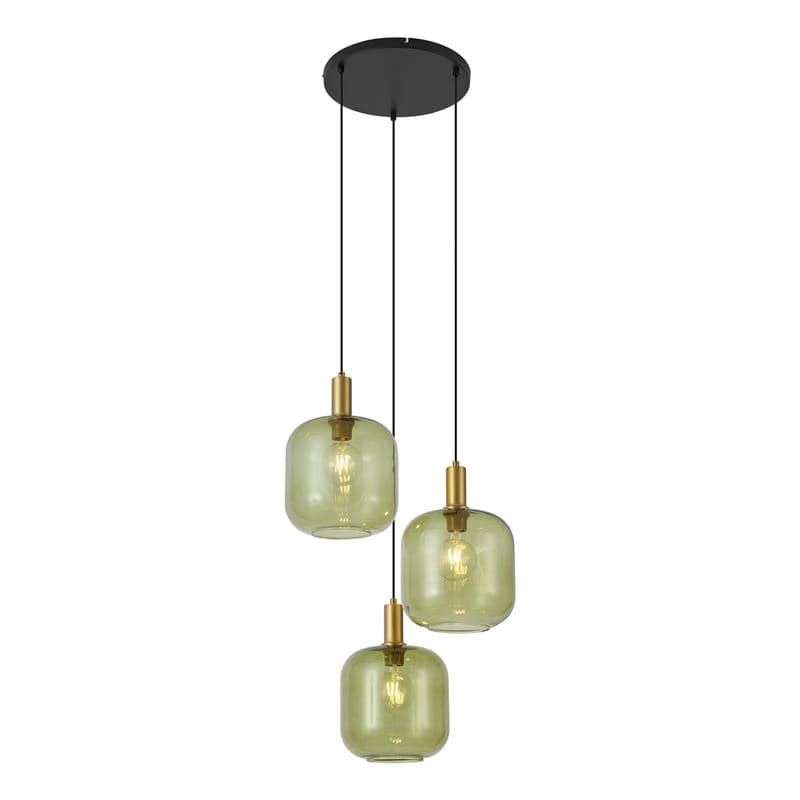 Hotelová elegantná závesná lampa čierna so zlatým a zeleným sklom 3-svetlá - Zuzanna 1