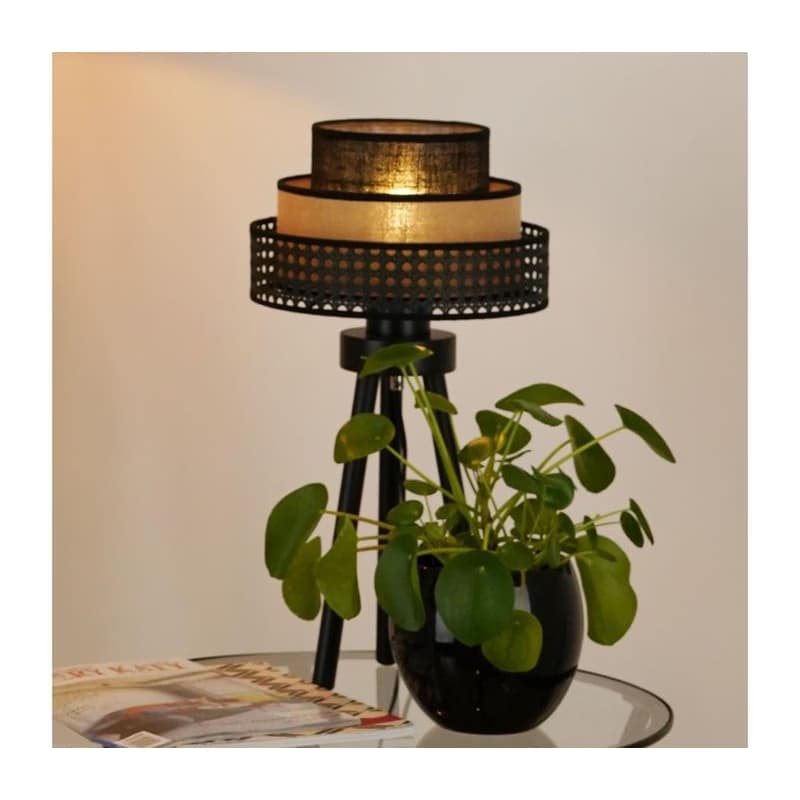 Brilagi - Stolná lampa DAKOTA LUNETA 1xE27/15W/230V čierna/ratan 607896 1