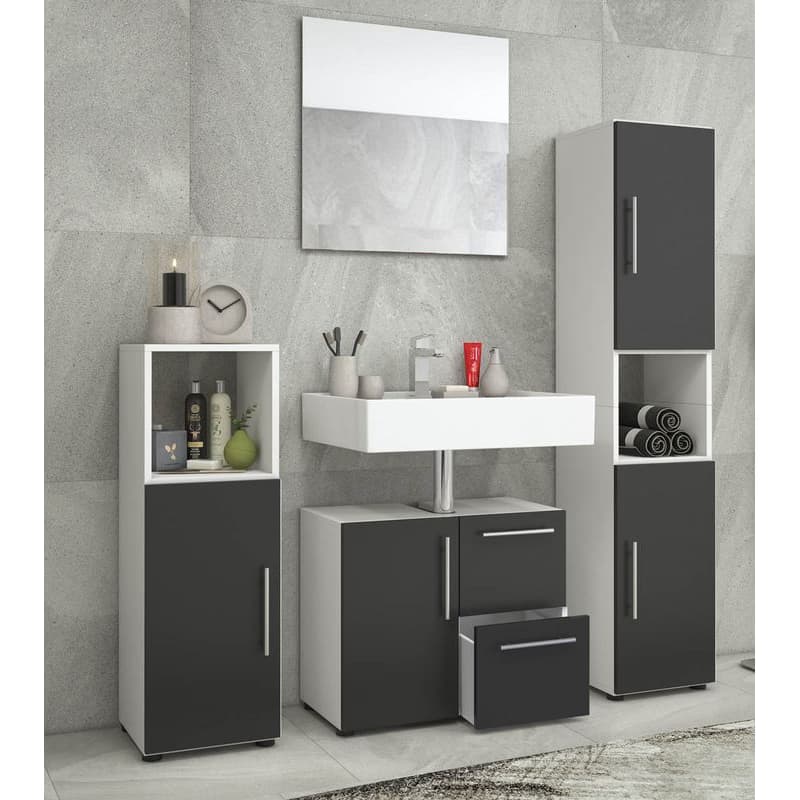 Kúpeľňový set Flandu so zrkadlom, černobiely 1