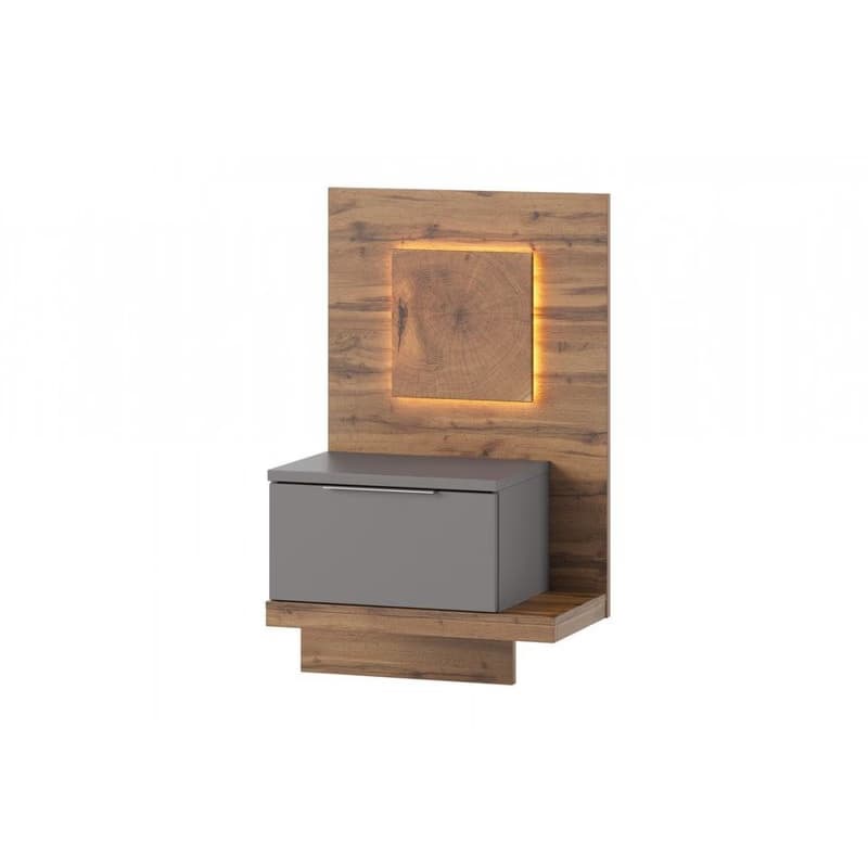 Závesný nočný stolík Livorno 69 s LED osvetlením pravý dub Wotan/šedý 1