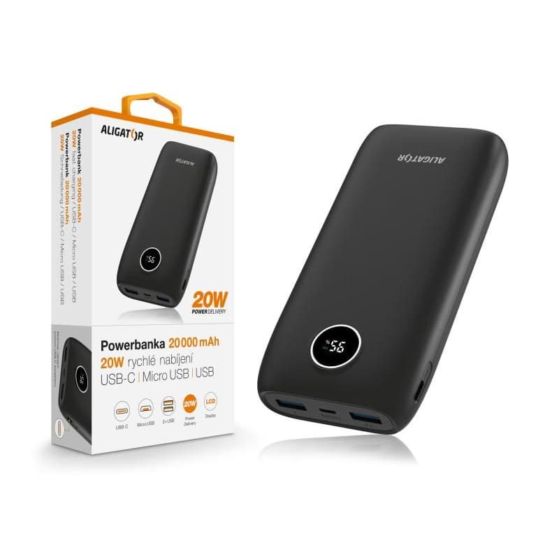 ALIGATOR Powerbanka Power Delivery 20W, rýchle nabíjanie, 20 000 mAh, čierna 1