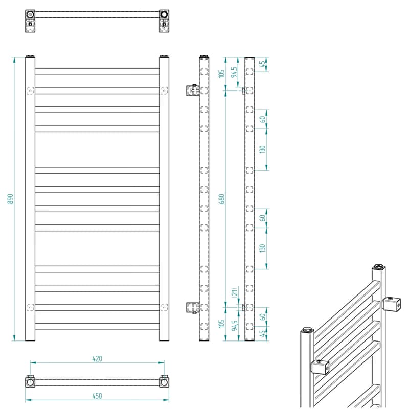 SAPHO - METRO vykurovacie teleso 450x890 čierny mat IR400TB 2
