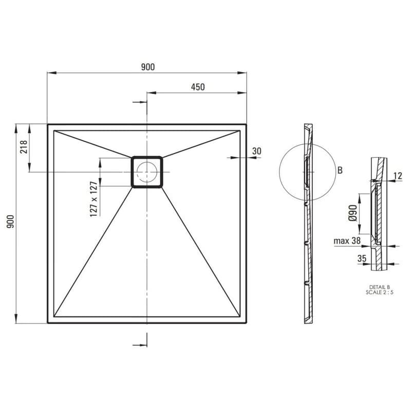 DEANTE - Correo antracit metalic - Granitová sprchová vanička, štvorcová, 90x90 cm KQR_T41B 6
