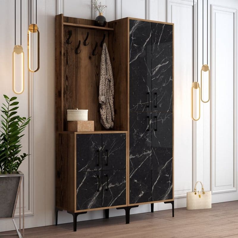 Predsieňová stena Berlin BA - Walnut, Black Marble 1