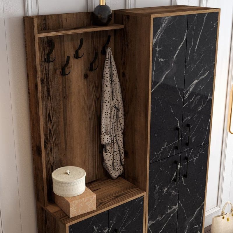 Predsieňová stena Berlin BA - Walnut, Black Marble 4