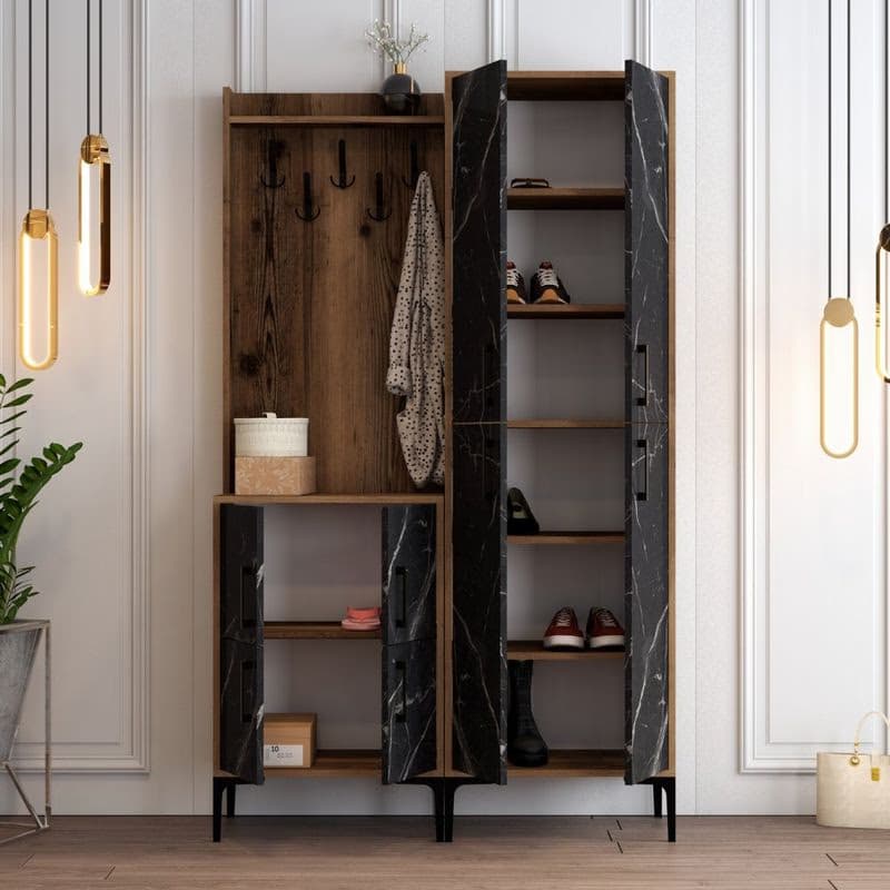 Predsieňová stena Berlin BA - Walnut, Black Marble 5