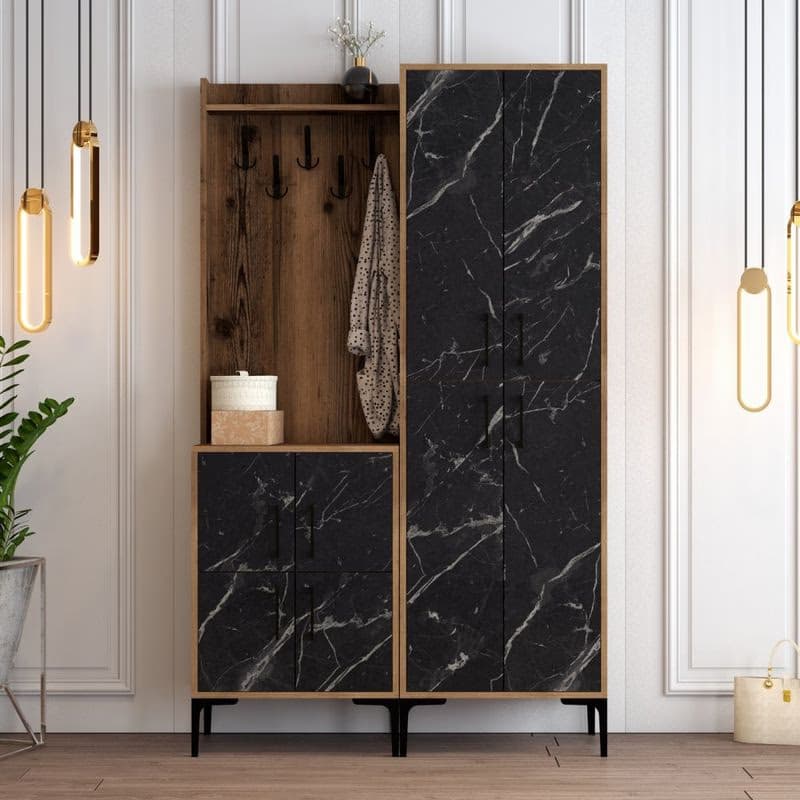 Predsieňová stena Berlin BA - Walnut, Black Marble 6