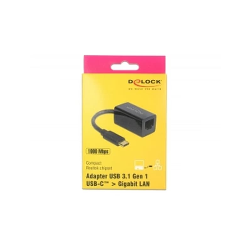 Delock Adaptér Super Speed USB (USB 3.1 Gen 1) s USB Type-C™ samec > Gigabit LAN 10/100/1000 Mbps kompaktný čierny 2