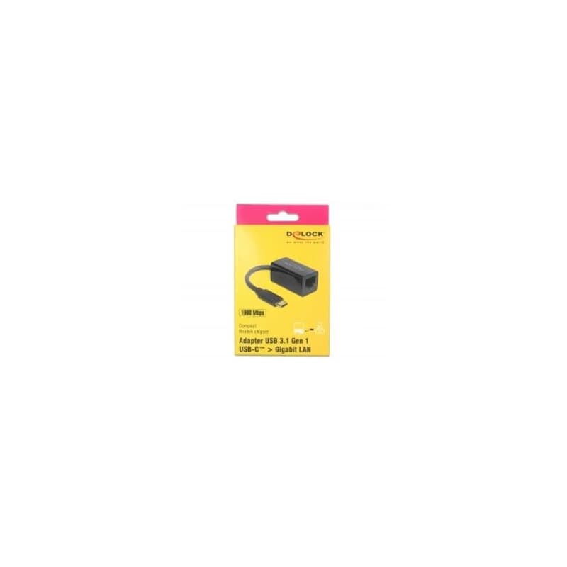Delock Adaptér Super Speed USB (USB 3.1 Gen 1) s USB Type-C™ samec > Gigabit LAN 10/100/1000 Mbps kompaktný čierny 5