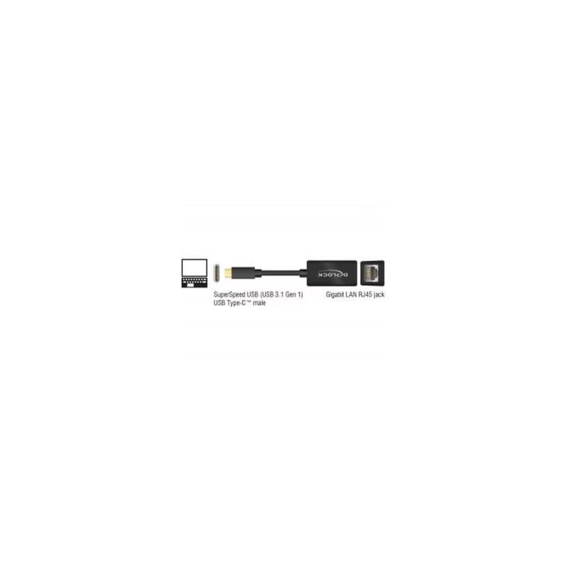 Delock Adaptér Super Speed USB (USB 3.1 Gen 1) s USB Type-C™ samec > Gigabit LAN 10/100/1000 Mbps kompaktný čierny 6