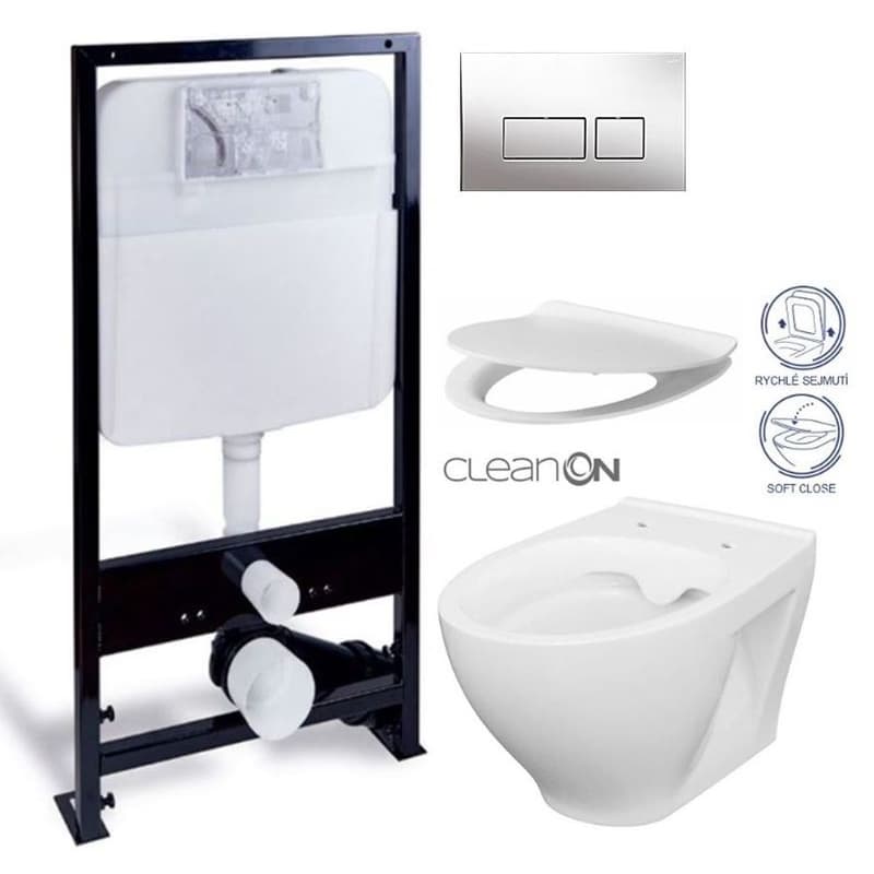 PRIM předstěnový instalační systém s chromovým tlačítkem 20/0041 + WC CERSANIT CLEANON MODUO + SEDADLO PRIM_20/0026 41 MO1