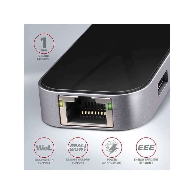 AXAGON HMC-6GL, USB 3.2 Gen 1 húb, porty 3x USB-A, HDMI, RJ-45 GLAN, PD 60W, kábel USB-C 20cm 3