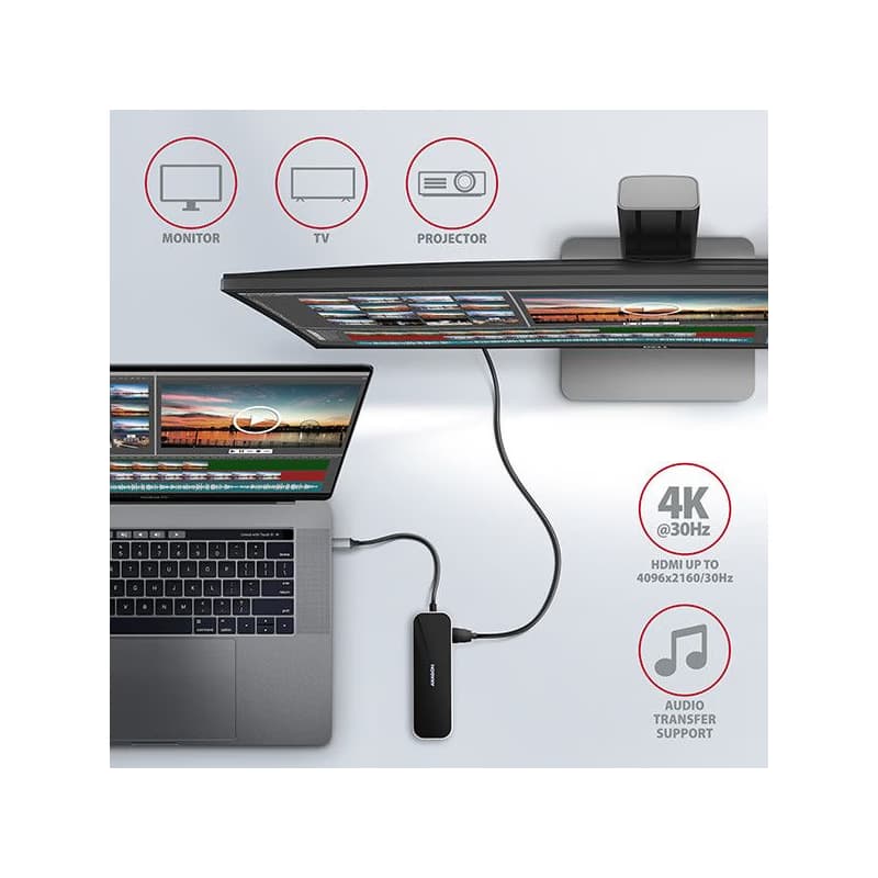 AXAGON HMC-6GL, USB 3.2 Gen 1 húb, porty 3x USB-A, HDMI, RJ-45 GLAN, PD 60W, kábel USB-C 20cm 4