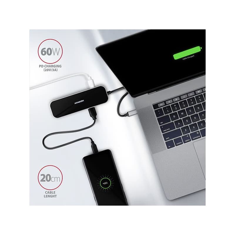 AXAGON HMC-6GL, USB 3.2 Gen 1 húb, porty 3x USB-A, HDMI, RJ-45 GLAN, PD 60W, kábel USB-C 20cm 5