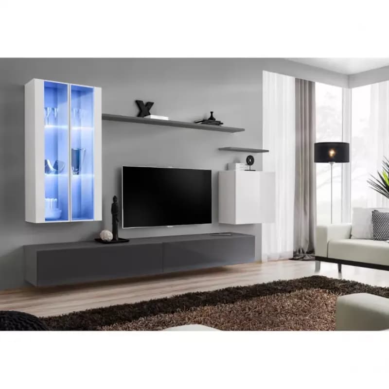 Obývacia stena Switch Sklo +LED XII Biely/Grafit 1