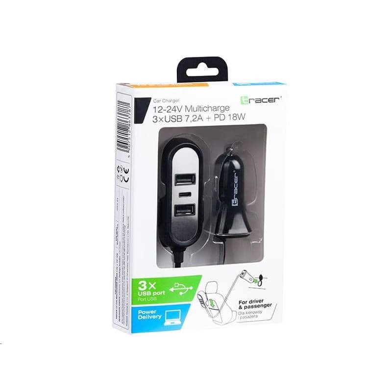 TRACER nabíjačka do auta 12-24V Multicharge 3xUSB 7, 2A + PD 18W 4