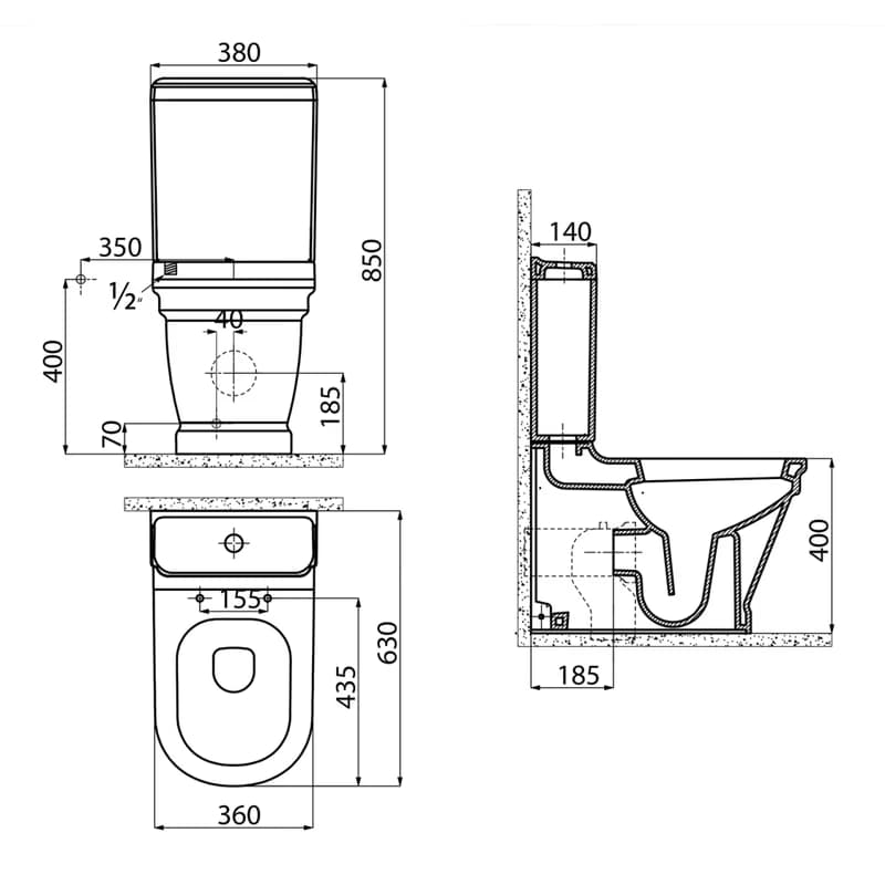 SAPHO - ANTIK WC kombi, spodný/zadný odpad, 37x63cm, biela AN360 3