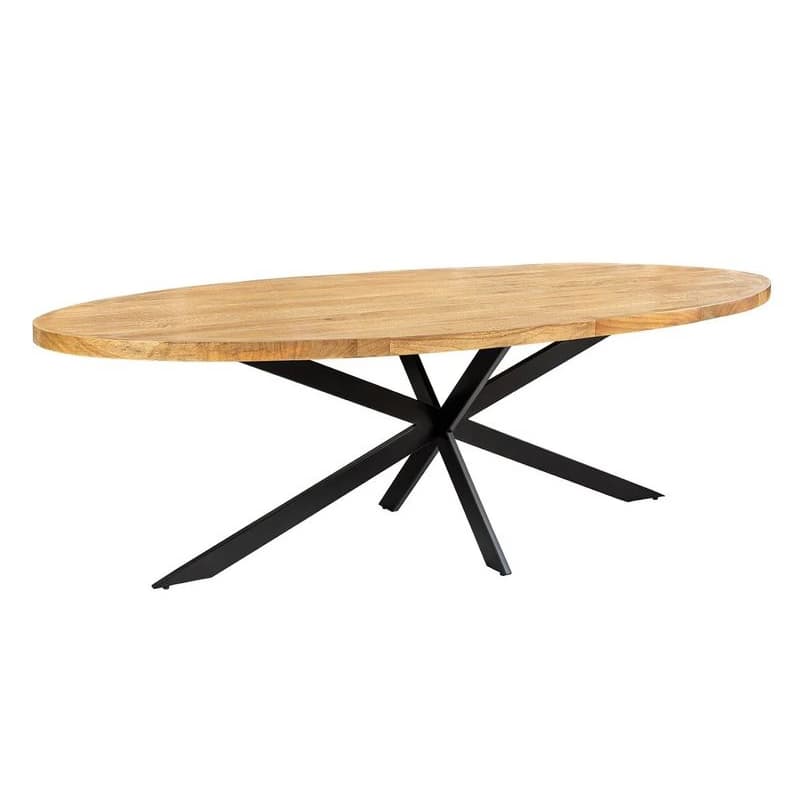 Estila Industriálny oválny hnedý jedálenský stôl Comedor z masívneho mangového dreva s čiernymi prekríženými kovovými nohami 240 cm