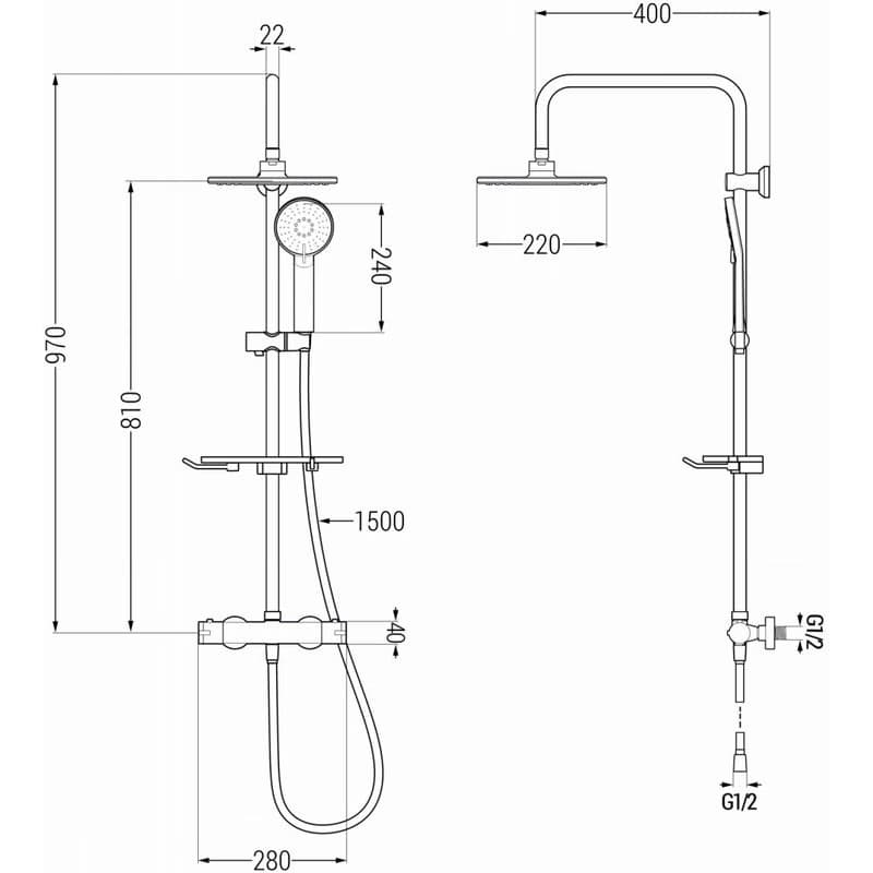 MEXEN/S - KT40 Sprchový stĺp s termostatickou batériou, grafitu 771504093-66 2
