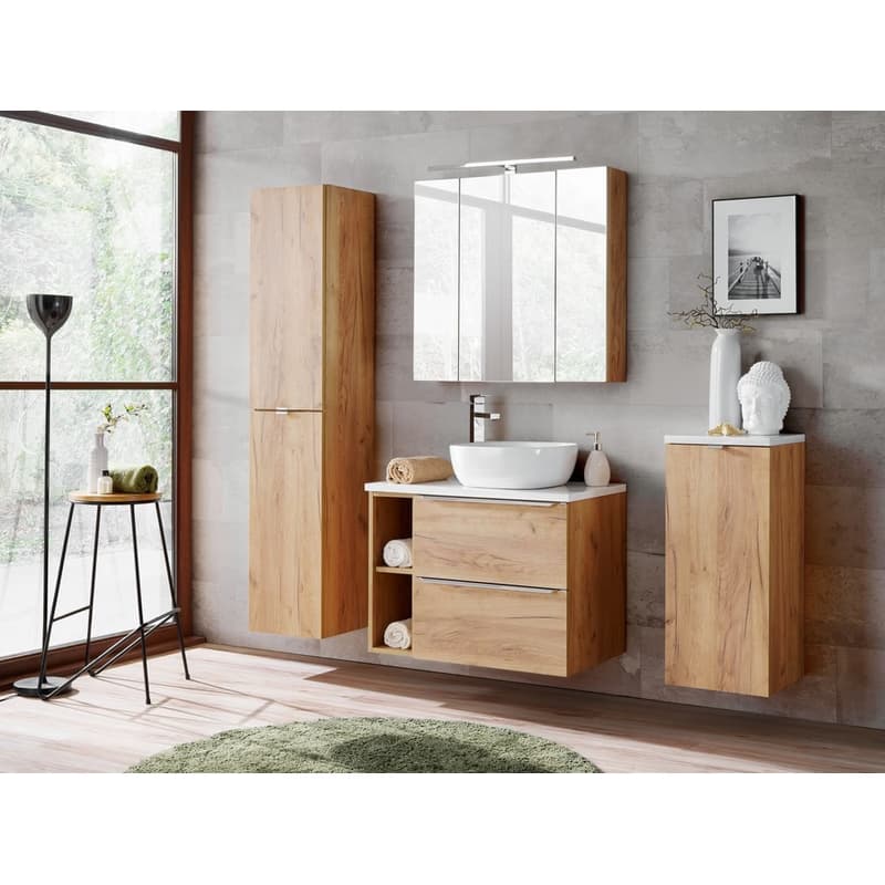 ArtCom Vysoká skrinka do kúpeľne so zrkadlom CAPRI Oak 803 3
