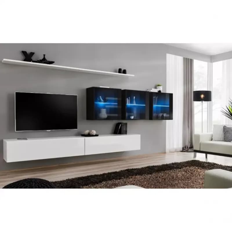 Obývacia stena Switch XVII Sklo +LED  Biely/čierna 1
