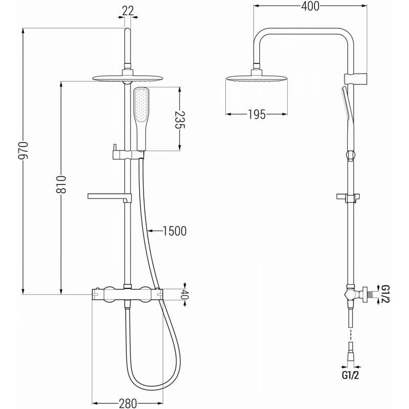 MEXEN/S - KX49 sprchový stĺp s termostatickou batériou biela / zlato 771504091-25 2