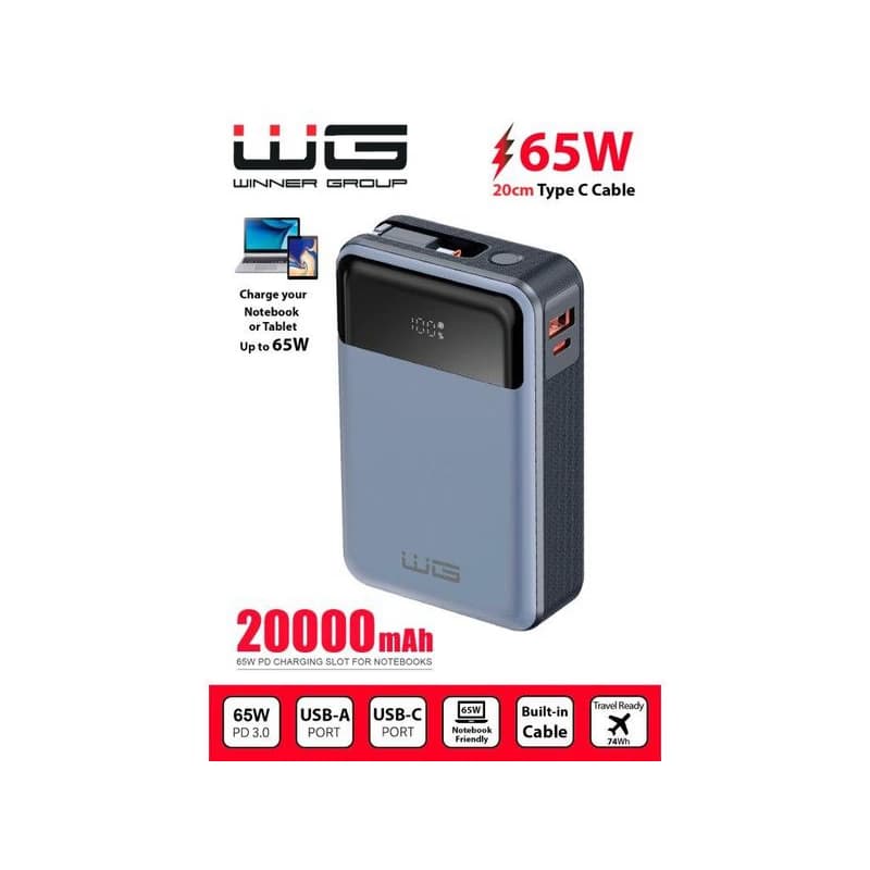 WG - Power Bank 20000 mAh, USB-C PD 65W, čierna 2