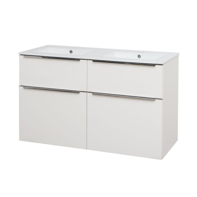 Mereo Mailo, kúpeľňová skrinka s keramickým umývadlom 121 cm, biela, chróm madlo CN513