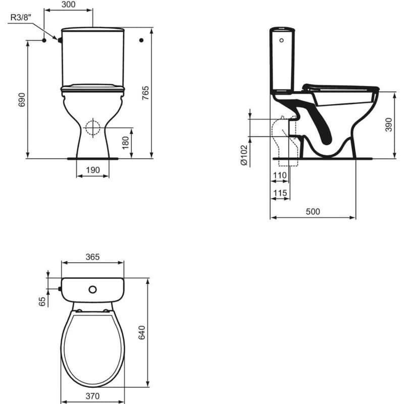 IDEAL STANDARD - Alpha WC kombi s doskou, vario odpad, bočné napúšťanie, biela W333401 3