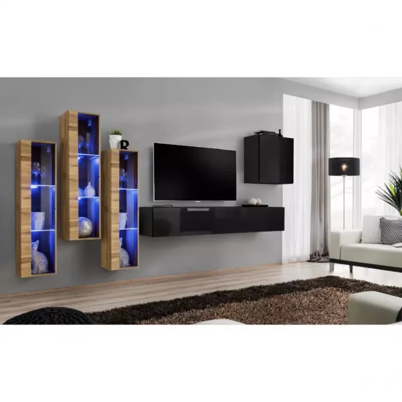 Obývacia stena Switch Sklo +LED XIII Wotan/čierna 1